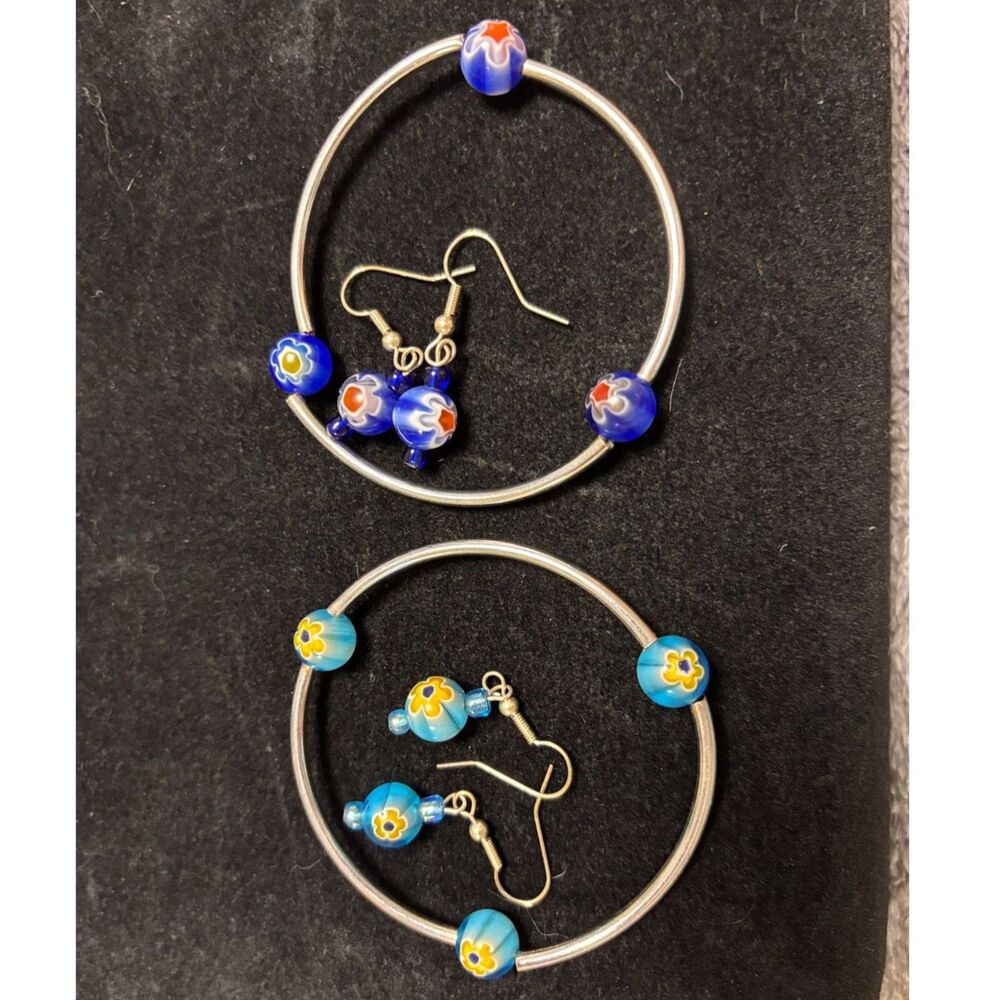 Milliefiori Murano Glass Bangle Bracelets and Drop Earring Sets